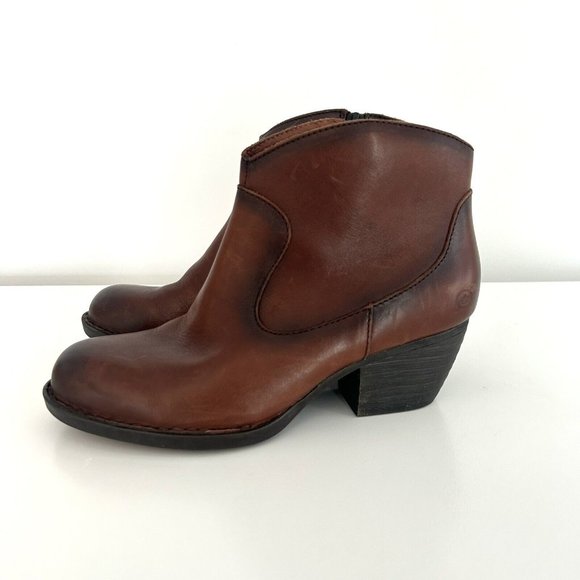 Born Shoes - BORN Women's 9 Carmel Western Brown Oiled Cognac Leather Ankle Booties F52606